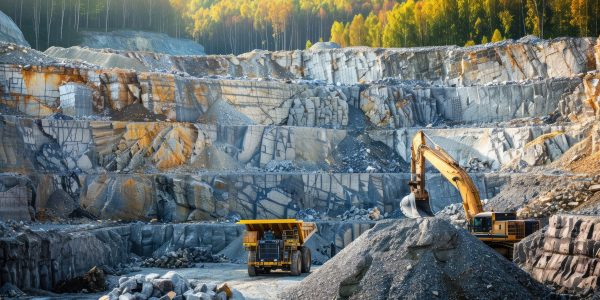 Massive Quarry Excavation with Heavy Machinery in Action