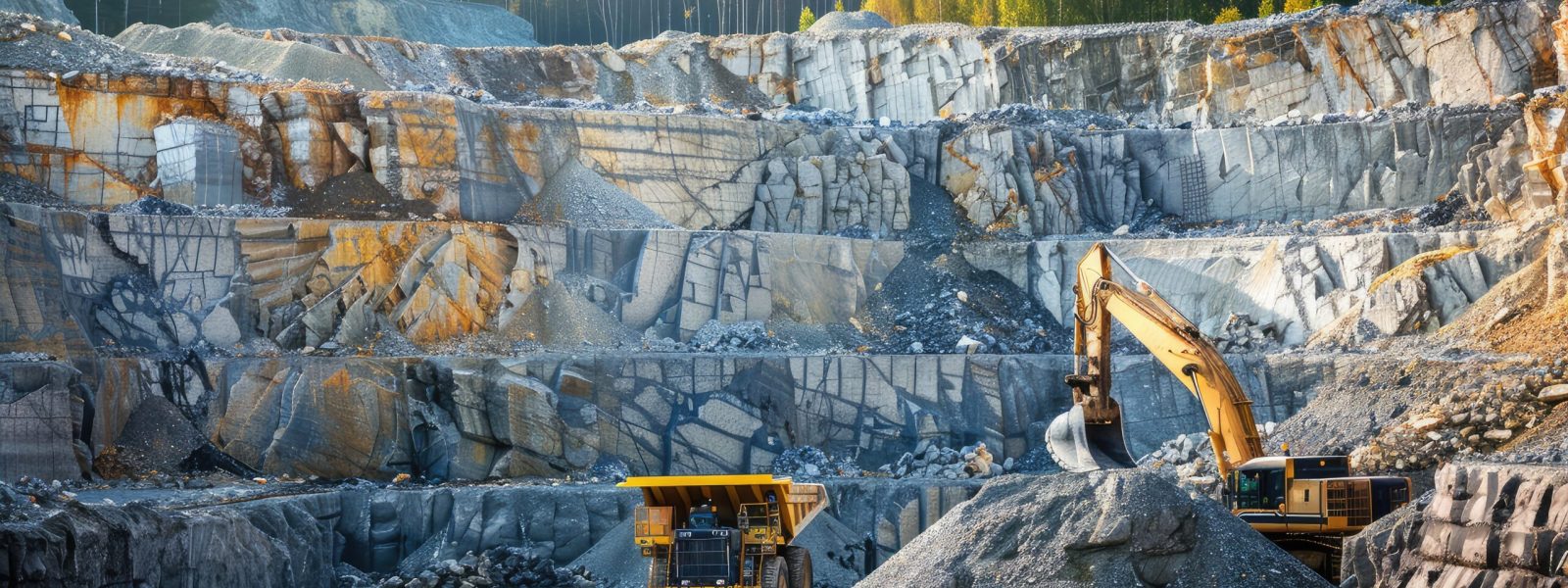 Massive Quarry Excavation with Heavy Machinery in Action
